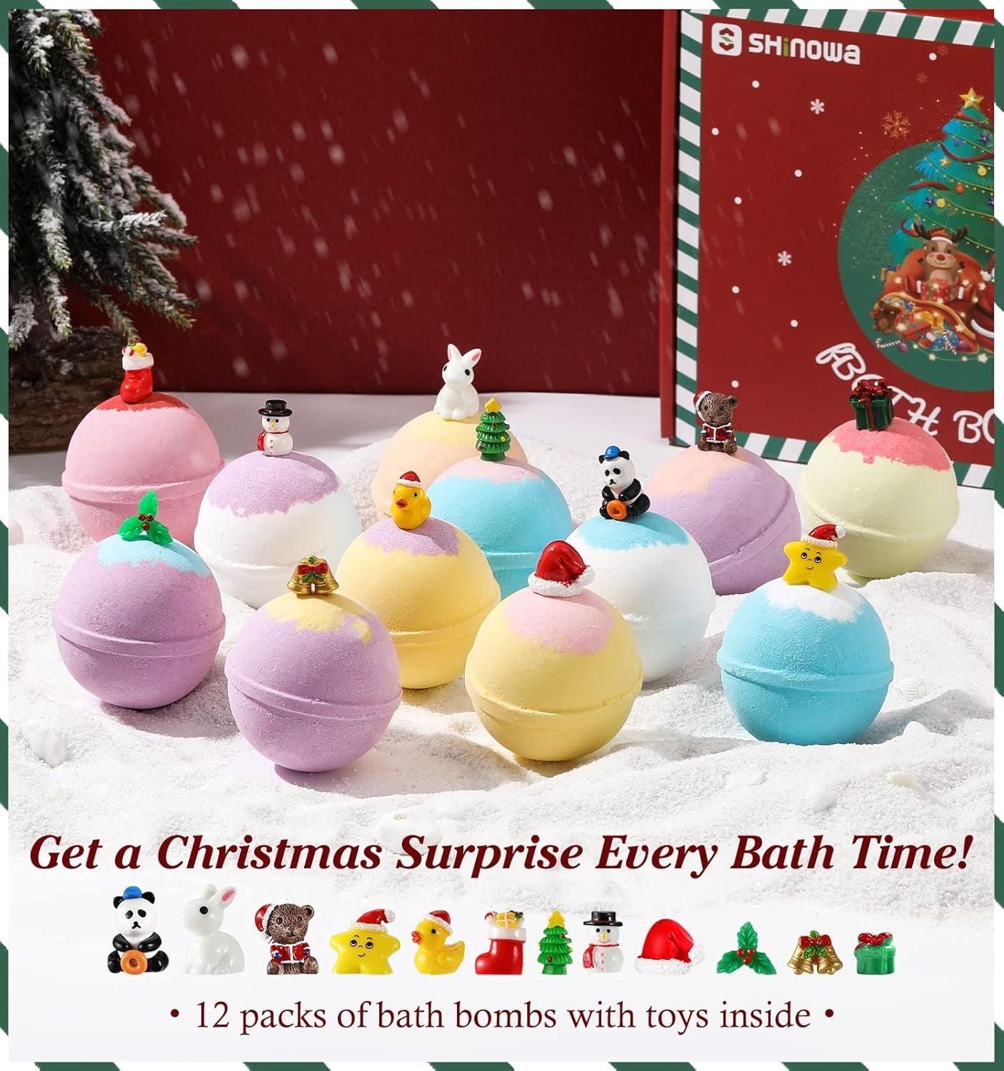 12 Pack Bath Bombs with Surprise Toys Inside, 2.6 Lbs Organic Bath Bombs for Kids, Bubble Bath Bomb Gift Set, Natural Handmade Fizzy Balls Kit Great Gift for Christmas