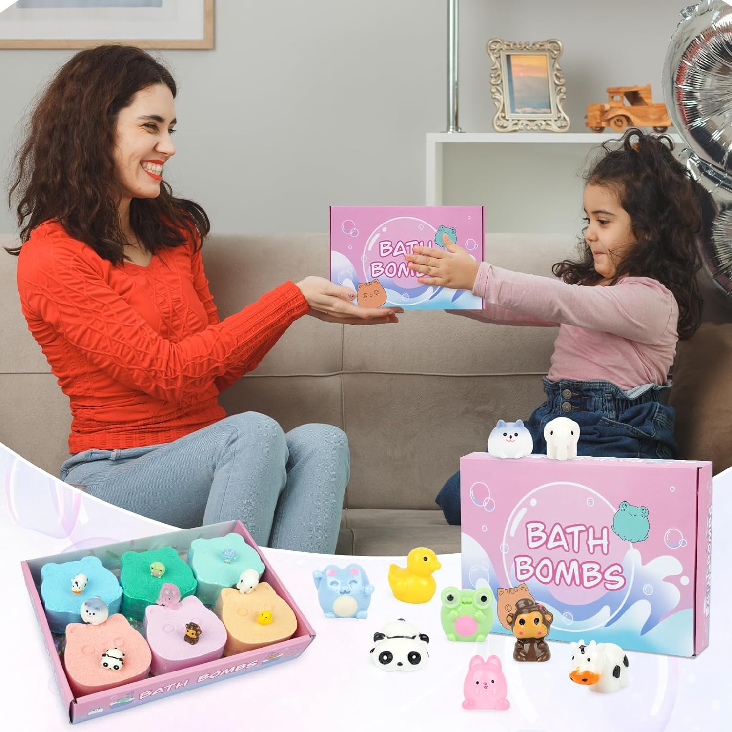 Kids Bath Bombs - 6 Pack with Toys Inside, Fun Frog & Cat Bath Bombs, Bubble Bath for Kids