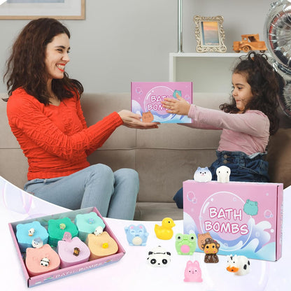 Kids Bath Bombs - 6 Pack with Toys Inside, Fun Frog & Cat Bath Bombs, Bubble Bath for Kids