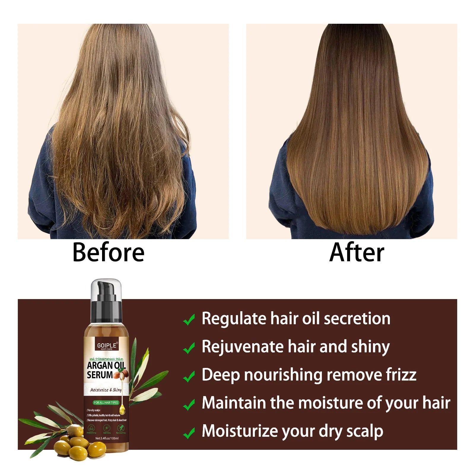 100Ml Natural Argan Oil Hair Serum Repair Strengthening Moisturize Shiny Hair Healthy Scalps Treatment Care Conditioner
