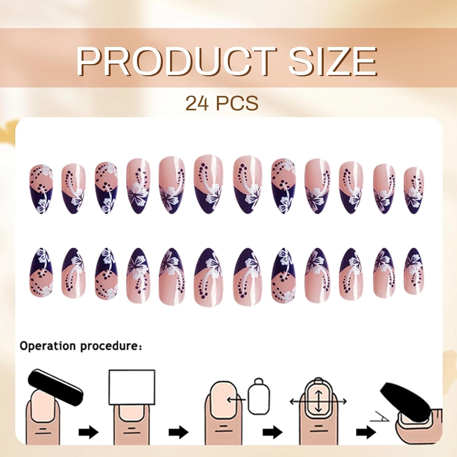 24 Stück French Nails Press on Nails Nüdescht Pink False Nails Almond Acryl Nägel False Nails Mit Weiße Blumen Designs Stick on Nails Blaue Spitze Klebe Nails