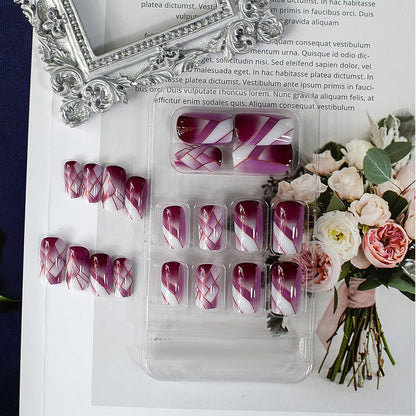 24Pcs Square Press on Nails Medium Fake Nails with Glossy Full Cover False Nails and Wine Red Broken Glass Pattern Acrylic Nails Square Glue on Nails