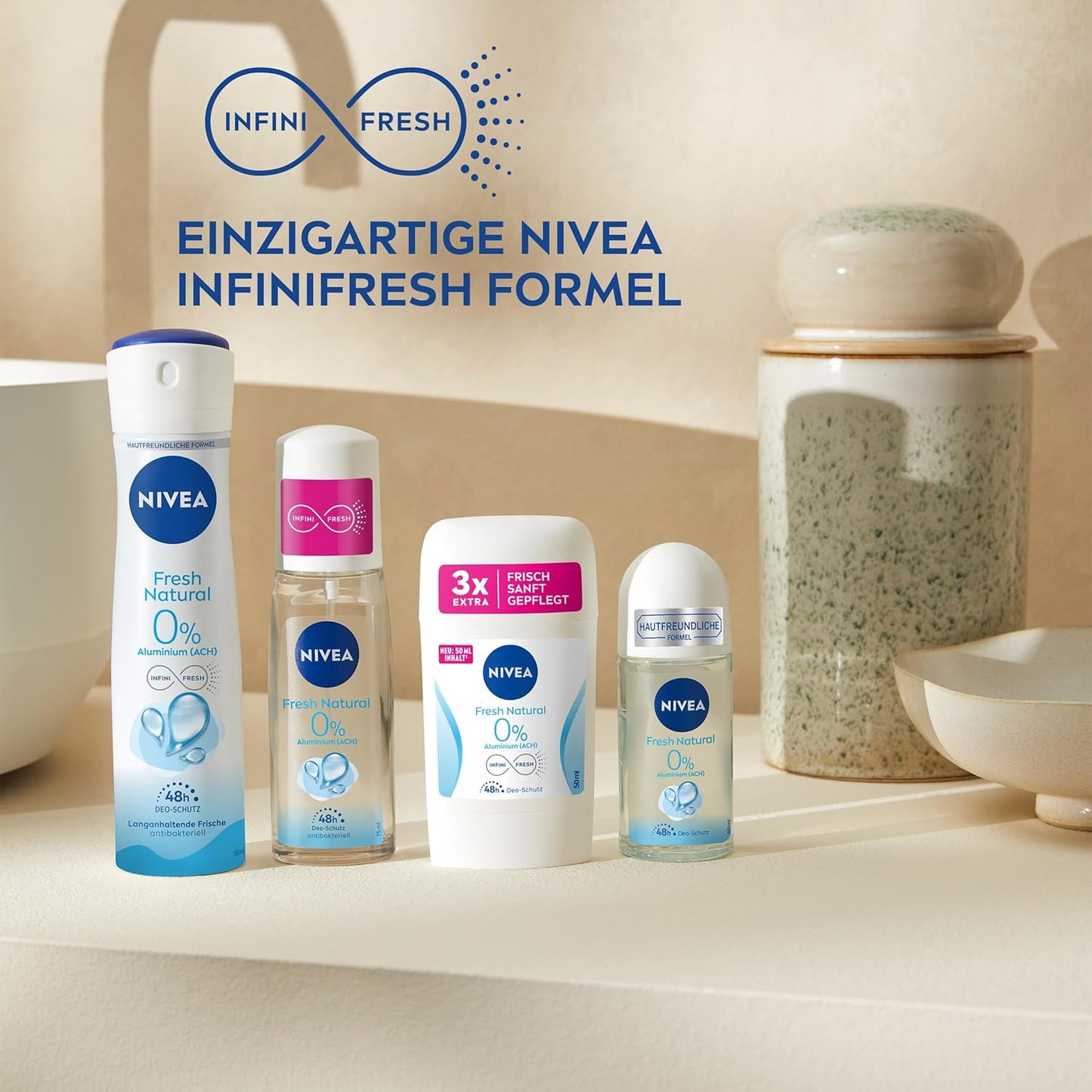 NIVEA Fresh Natural Deo Spray, Deo Ohne Aluminium (ACH) Mit Sanfter Pflege, Antibakterielles Deodorant Mit 48H Schutz Und Einzigartiger INFINIFRESH Formel (150 Ml)