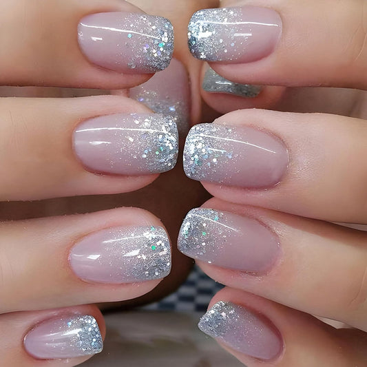 French Press on Nails Kurz, 24 Stück Nägel Zum Aufkleben Fake Nails, Glossy Kunstnägel Selbstklebende Nail Tips Natural Acryl Künstliche Fingernägel Für Nail Art (Pink, 24 PCS)