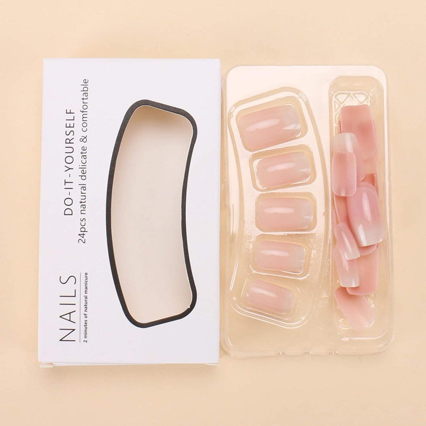 24 Stück Nude Pink Press on Nail, Kurze Quadratische False Nägel, Press-Ons Acryl Falschnägel Mit Gradient-Designs, Kurze Künstliche Glänzende Nägel