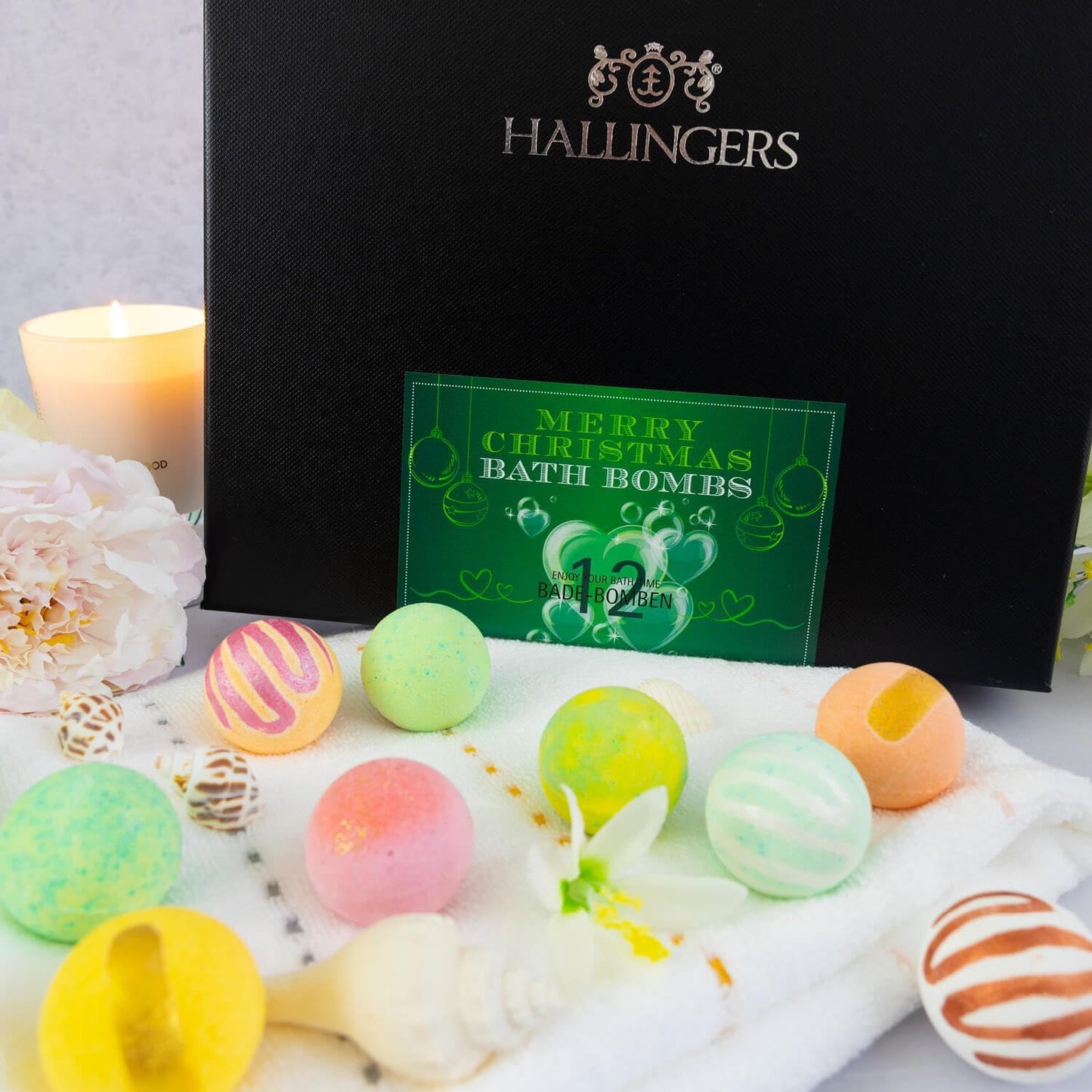 Hallingers Merry Christmas - Bath Bombs - Green - Weihnachtliches 12Er Badebomben-Geschenk-Set Zu Weihnachten Als Geschenk Zur Weihnacht (Set) - Geschenk Im Sommer & Als Perfektes Grillgeschenk | Gebu