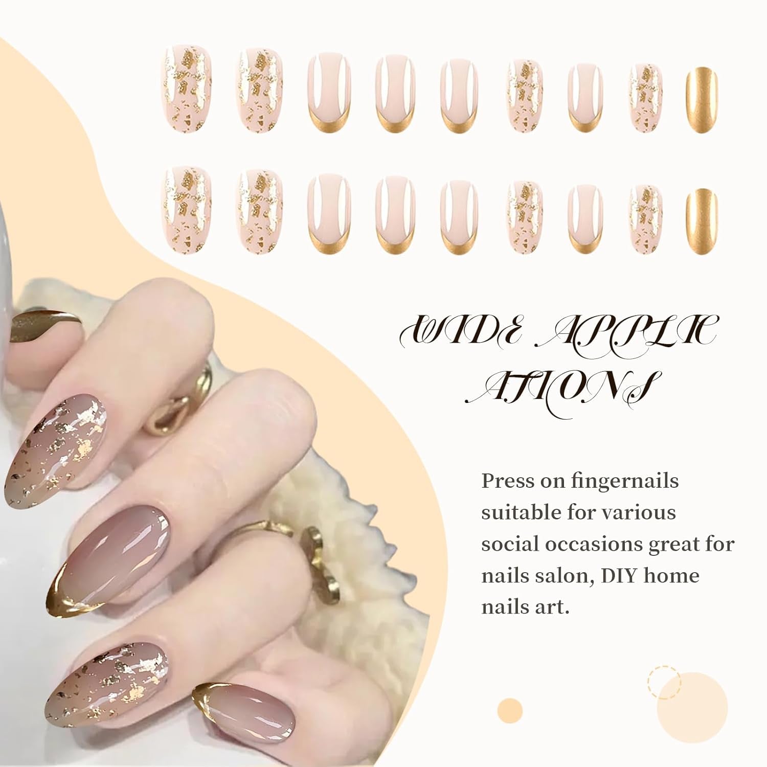 24 Pcs Gold Press on Nails French Tip Fake Nails,Press on Nails, Nägel Zum Aufkleben, Fake Nails, Fingernägel, Kunstnägel, Künstliche Nägel, Nails, Nail