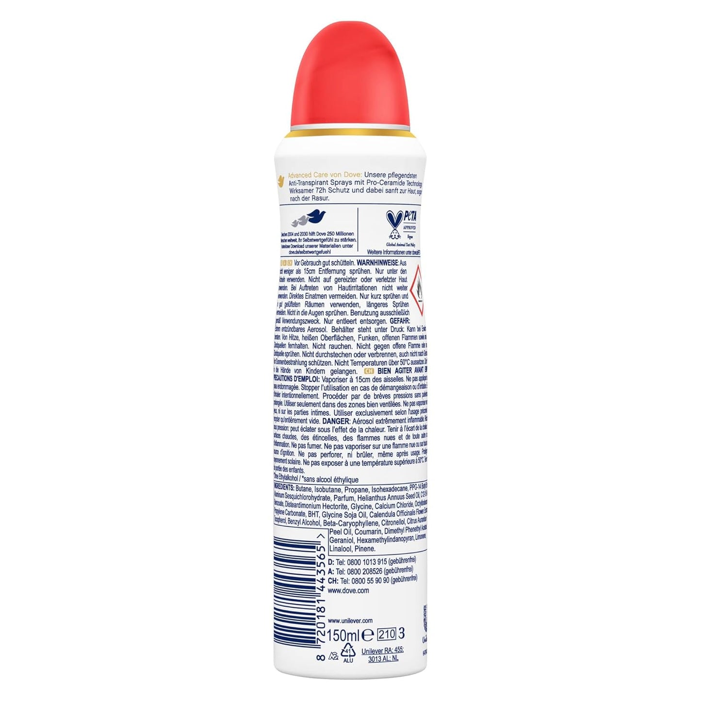 Dove Advanced Care anti Transpirant Deo-Spray Go Fresh Pfirsich- Und Weißer Blütenduft Mit Skin Hydration Technology 150 Ml