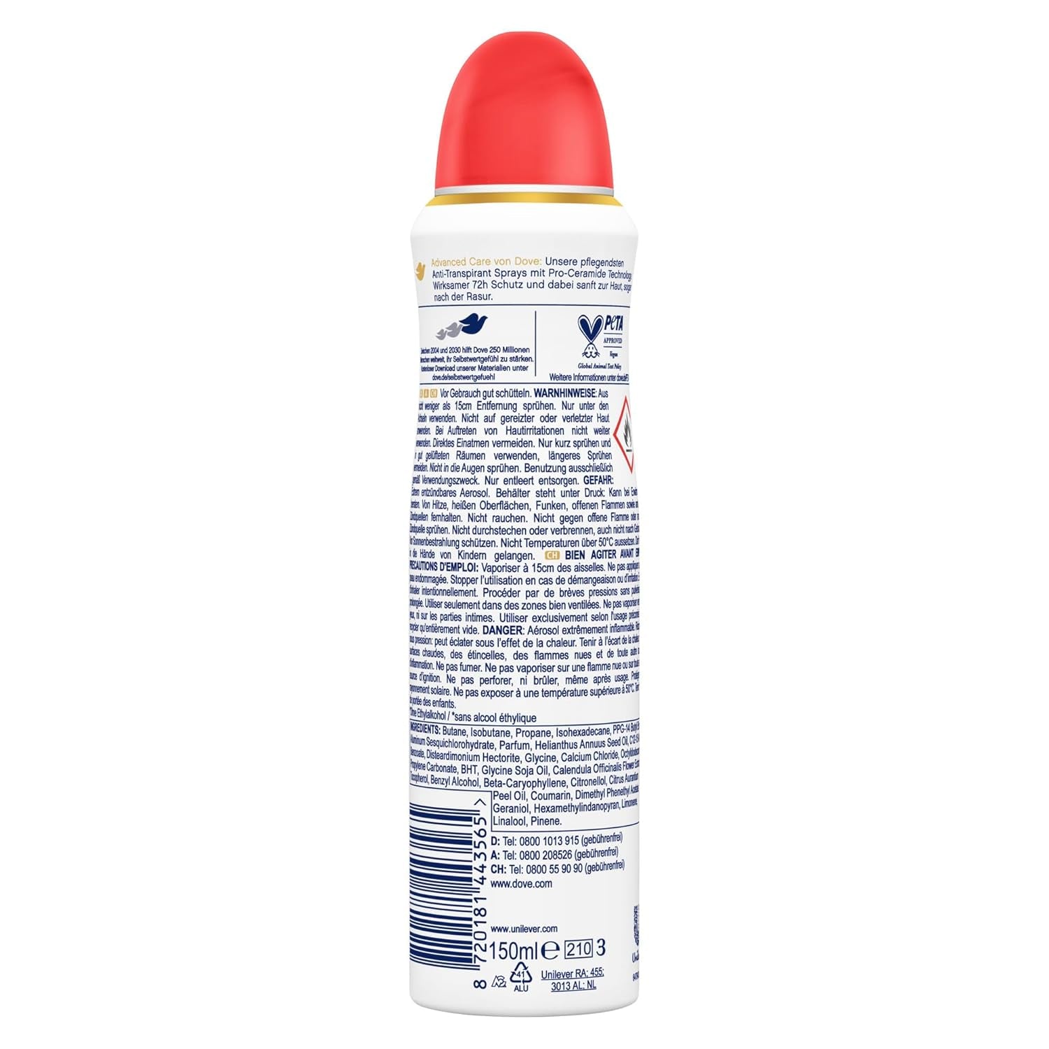 Dove Advanced Care anti Transpirant Deo-Spray Go Fresh Pfirsich- Und Weißer Blütenduft Mit Skin Hydration Technology 150 Ml