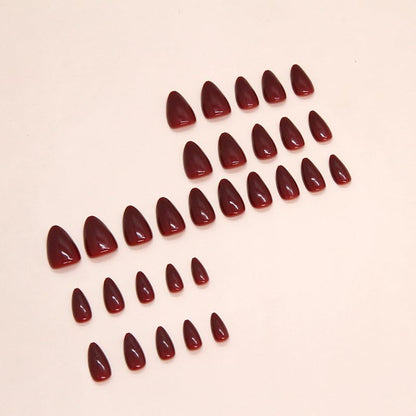 Mouyouglow Press on Nails Kurz,Almond Dunkel Rot Burgundisch Einfarbige Glossy Fake Nails Kunstnägel Mit Nagelkleber,Dark Wine Red Künstliche Fingernägel