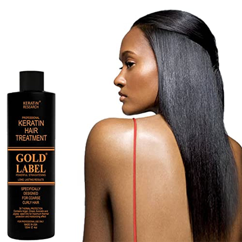 Gold Label Professional Brazilian Keratin Blowout Hair Treatment Super Enhanced Formula Specifically Designed for Coarse, Curly, Black, African, Dominican, and Brazilian Hair Types 240Ml