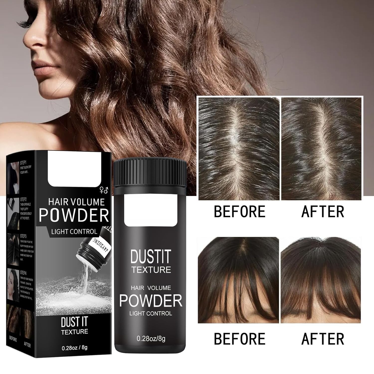Hair Powder, Hair Fluffy Powder, Hair Volumising Powder, Hair Styling Powder, Volume Fluffy Hair Powder, Mattifying Hair Powder, Keep Hair Soft and Fluffy All Day Long(8G)