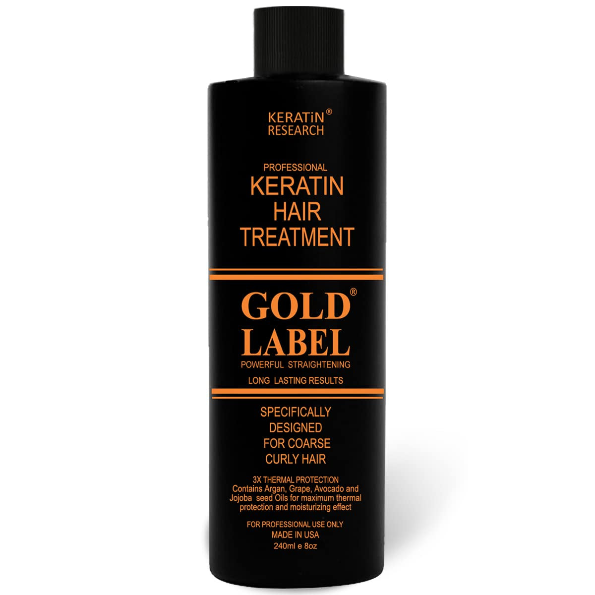 Gold Label Professional Brazilian Keratin Blowout Hair Treatment Super Enhanced Formula Specifically Designed for Coarse, Curly, Black, African, Dominican, and Brazilian Hair Types 240Ml