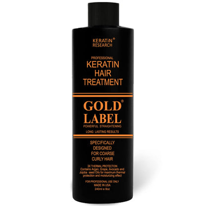 Gold Label Professional Brazilian Keratin Blowout Hair Treatment Super Enhanced Formula Specifically Designed for Coarse, Curly, Black, African, Dominican, and Brazilian Hair Types 240Ml