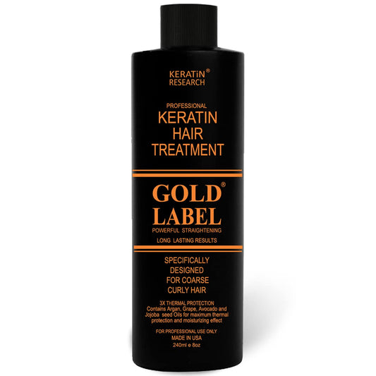 Gold Label Professional Brazilian Keratin Blowout Hair Treatment Super Enhanced Formula Specifically Designed for Coarse, Curly, Black, African, Dominican, and Brazilian Hair Types 240Ml