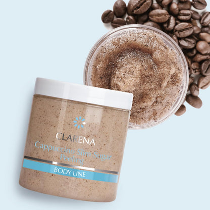 Clarena - Körperpeeling Damen - Dichtes Grobes Body Scrub - Anticellulite Body Peeling 250 Ml - Sugar Scrub - Sheabutter Creme - Traubenöl Duschpeeling - Kaffeepulver Exfoliating Scrub