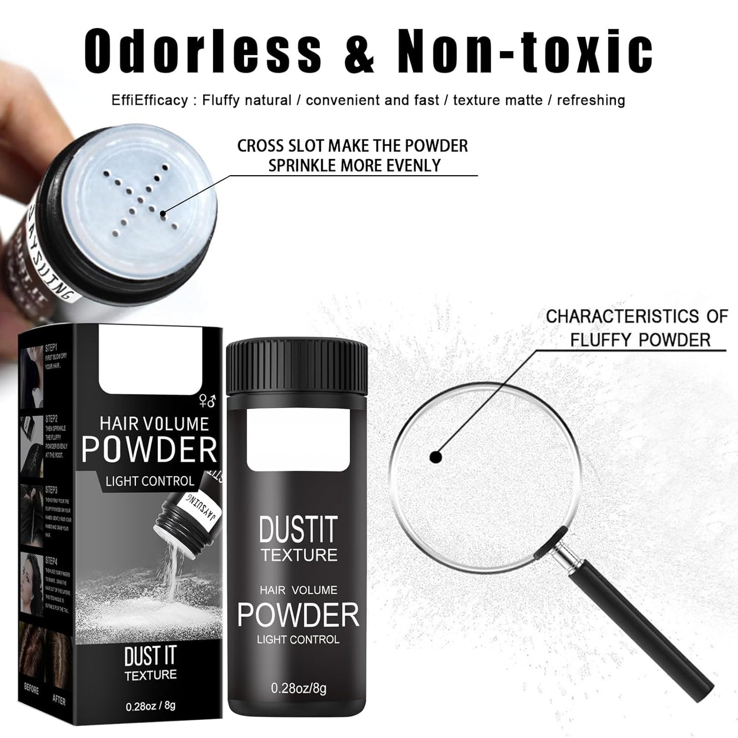 Hair Powder, Hair Fluffy Powder, Hair Volumising Powder, Hair Styling Powder, Volume Fluffy Hair Powder, Mattifying Hair Powder, Keep Hair Soft and Fluffy All Day Long(8G)