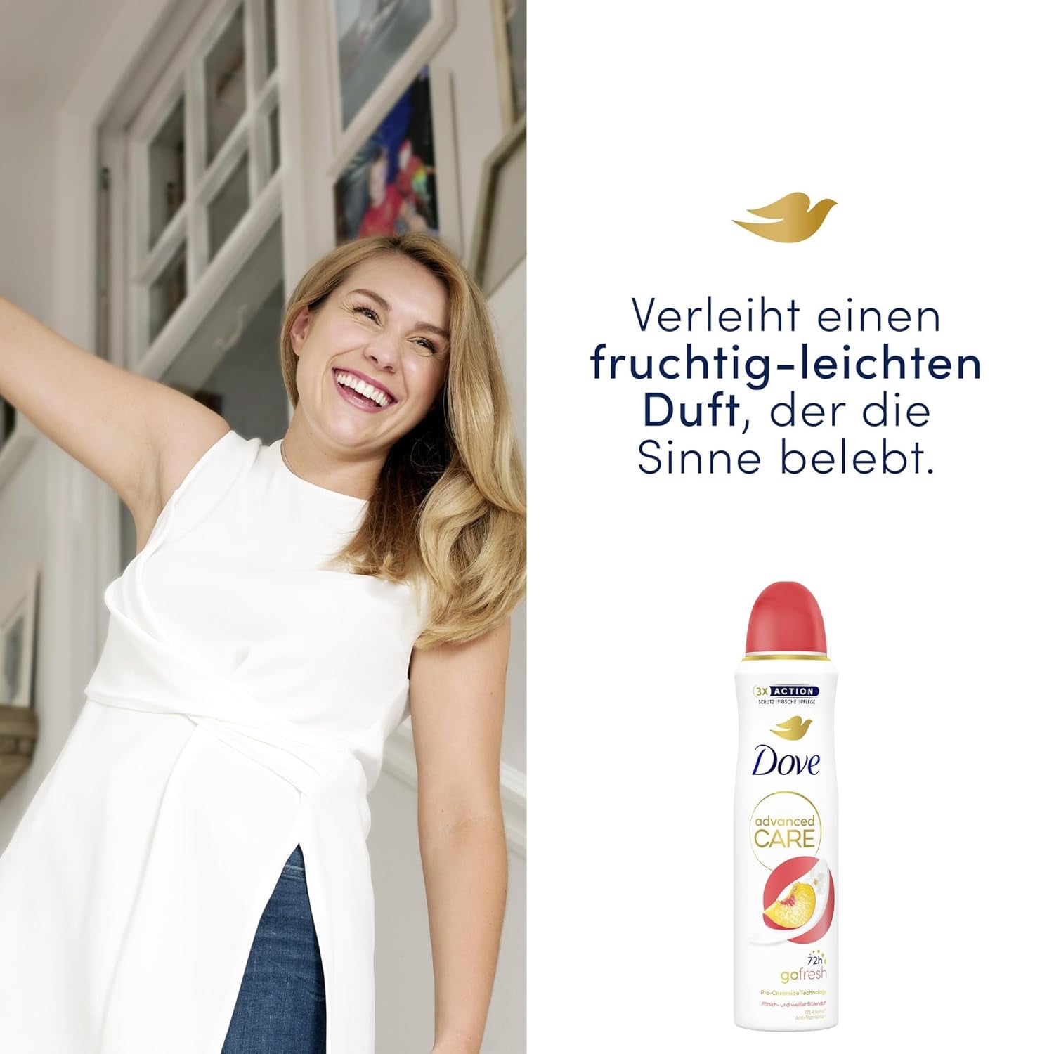 Dove Advanced Care anti Transpirant Deo-Spray Go Fresh Pfirsich- Und Weißer Blütenduft Mit Skin Hydration Technology 150 Ml