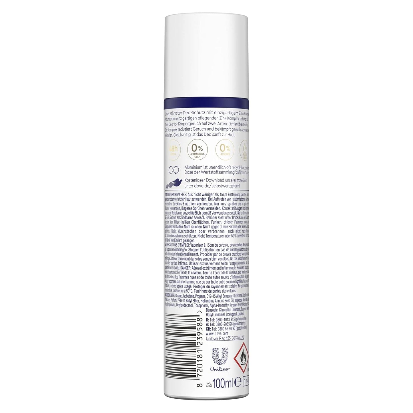 Dove Deo Spray Original Deo Ohne Aluminium Mit Pflegendem Zink-Komplex 100 Ml 1 Stück