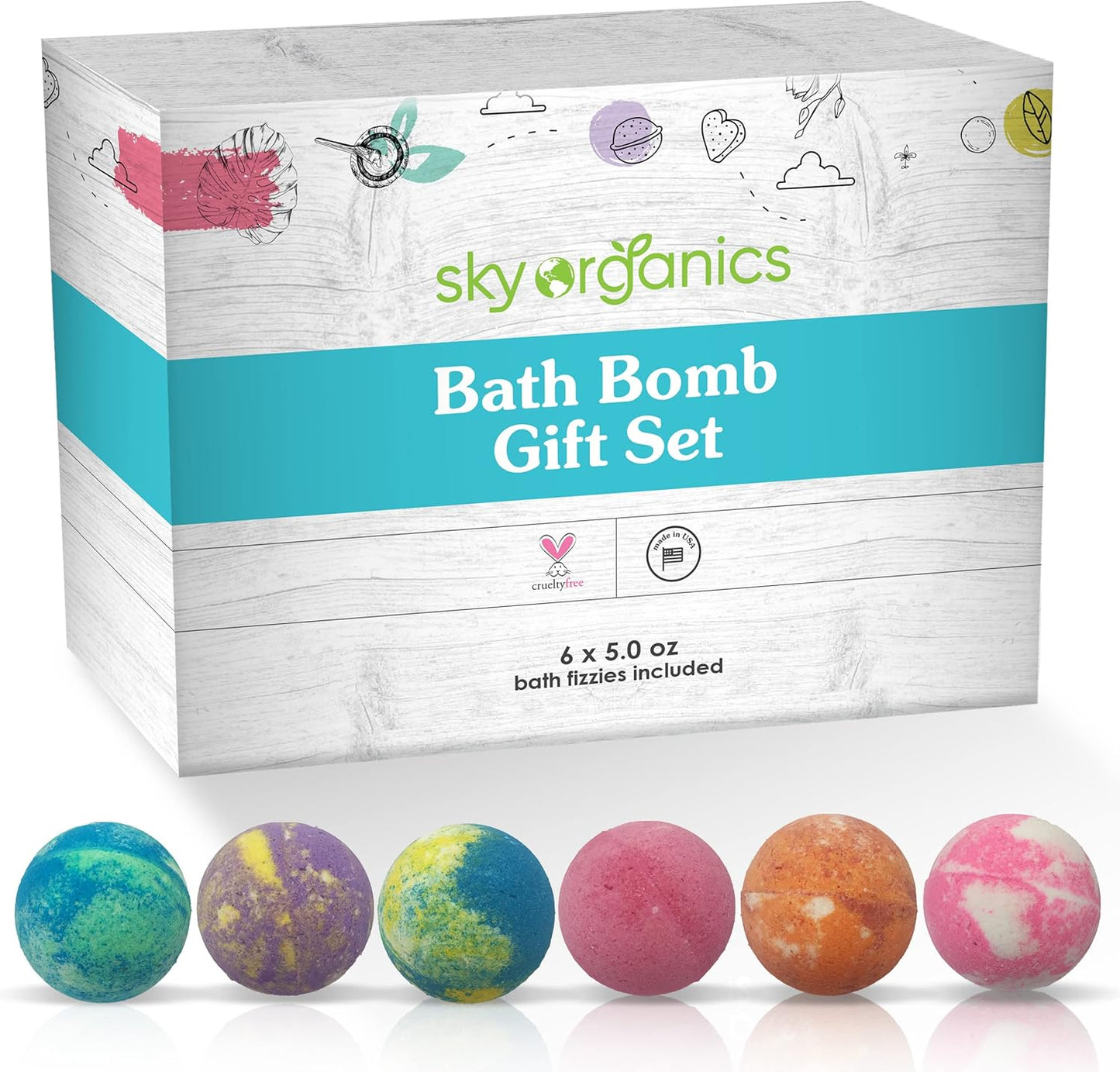 Bath Bomb Gift Set for Body to Soak, Nourish & Relax, 6 Ct.