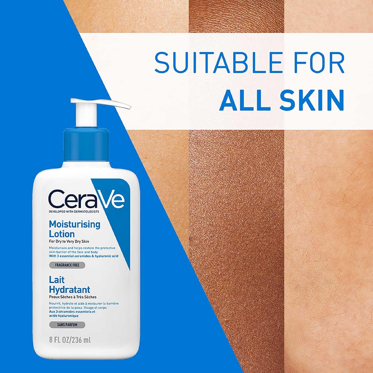 Cerave Körperlotion Mit Pumpspender, Für Trockene Bis Sehr Trockene Haut, Feuchtigkeitscreme Hyaluron Und 3 Essenziellen Ceramiden, Geeignet Bei Neurodermitis, 236 Ml
