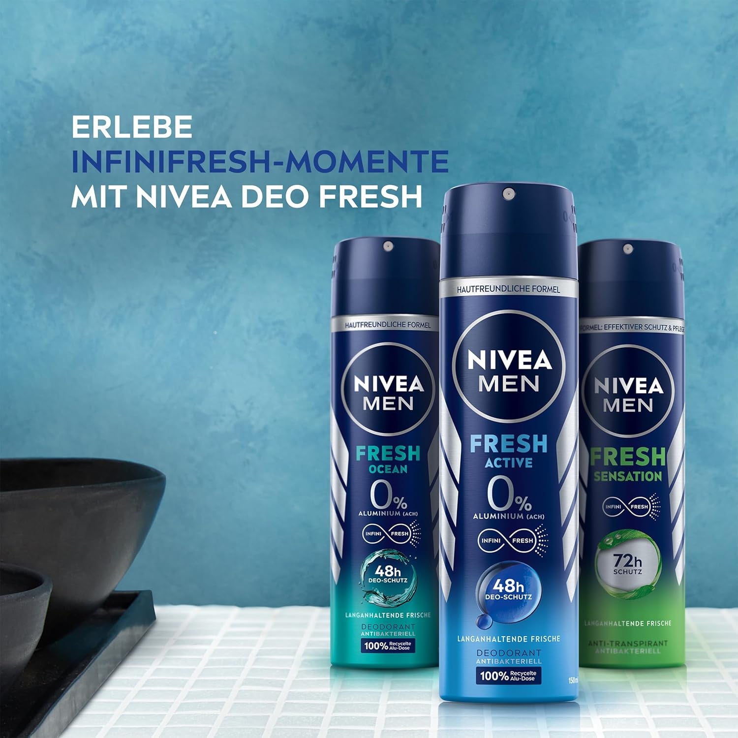 NIVEA MEN Fresh Active Deo Spray, Deodorant Mit Einzigartiger INFINIFRESH Formel Und Meeresextrakten, Deo Ohne Aluminium (ACH) Für 48H Schutz (150 Ml)