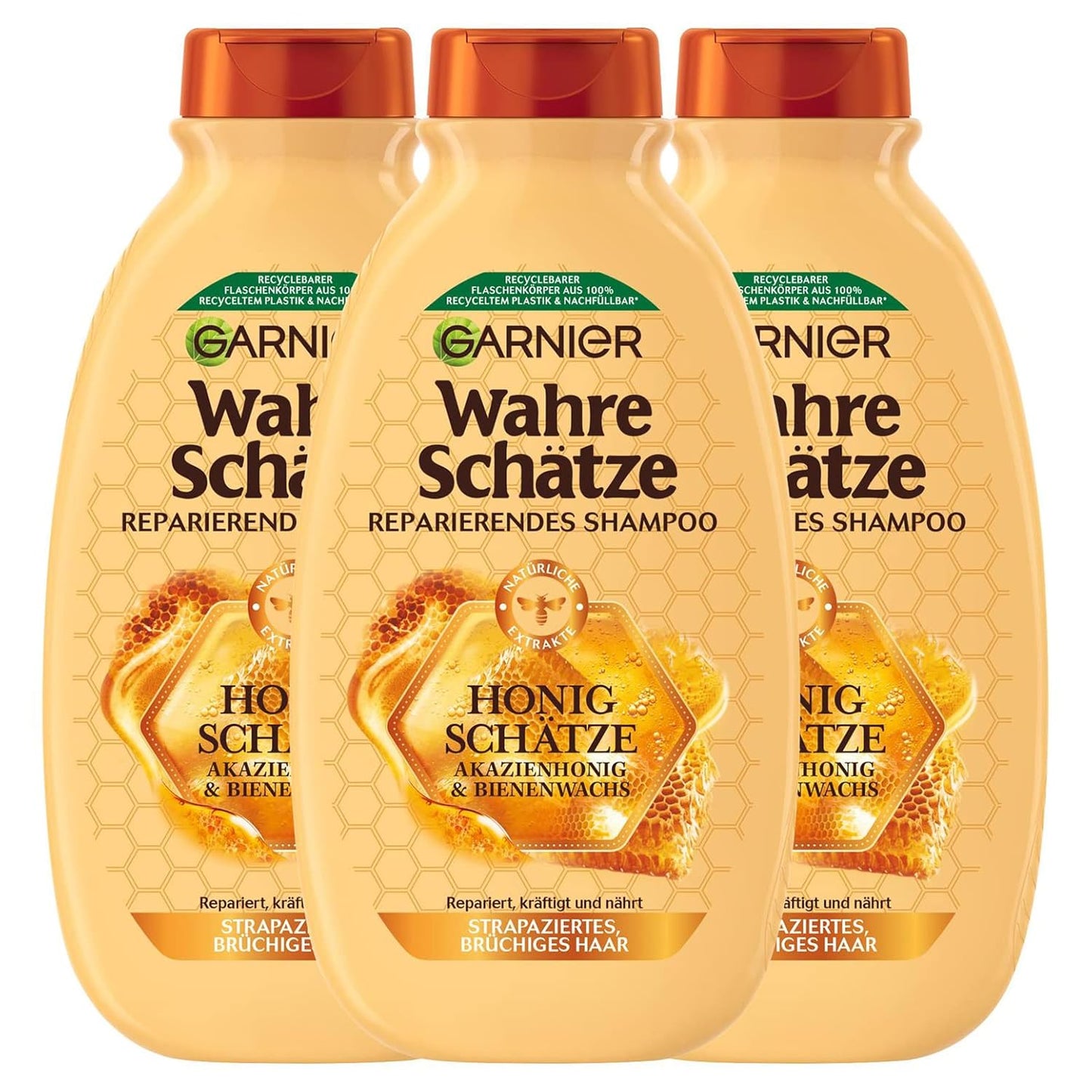 Garnier Wahre Schätze Reparierendes Shampoo Honig Schätze, Kräftigt Und Nährt Strapaziertes Und Brüchiges Haar, 3 X 250 Ml