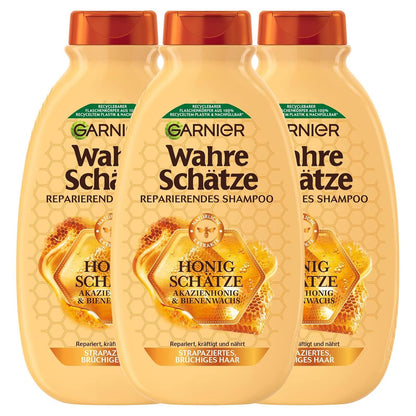 Garnier Wahre Schätze Reparierendes Shampoo Honig Schätze, Kräftigt Und Nährt Strapaziertes Und Brüchiges Haar, 3 X 250 Ml