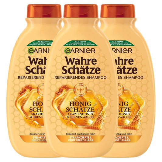Garnier Wahre Schätze Reparierendes Shampoo Honig Schätze, Kräftigt Und Nährt Strapaziertes Und Brüchiges Haar, 3 X 250 Ml