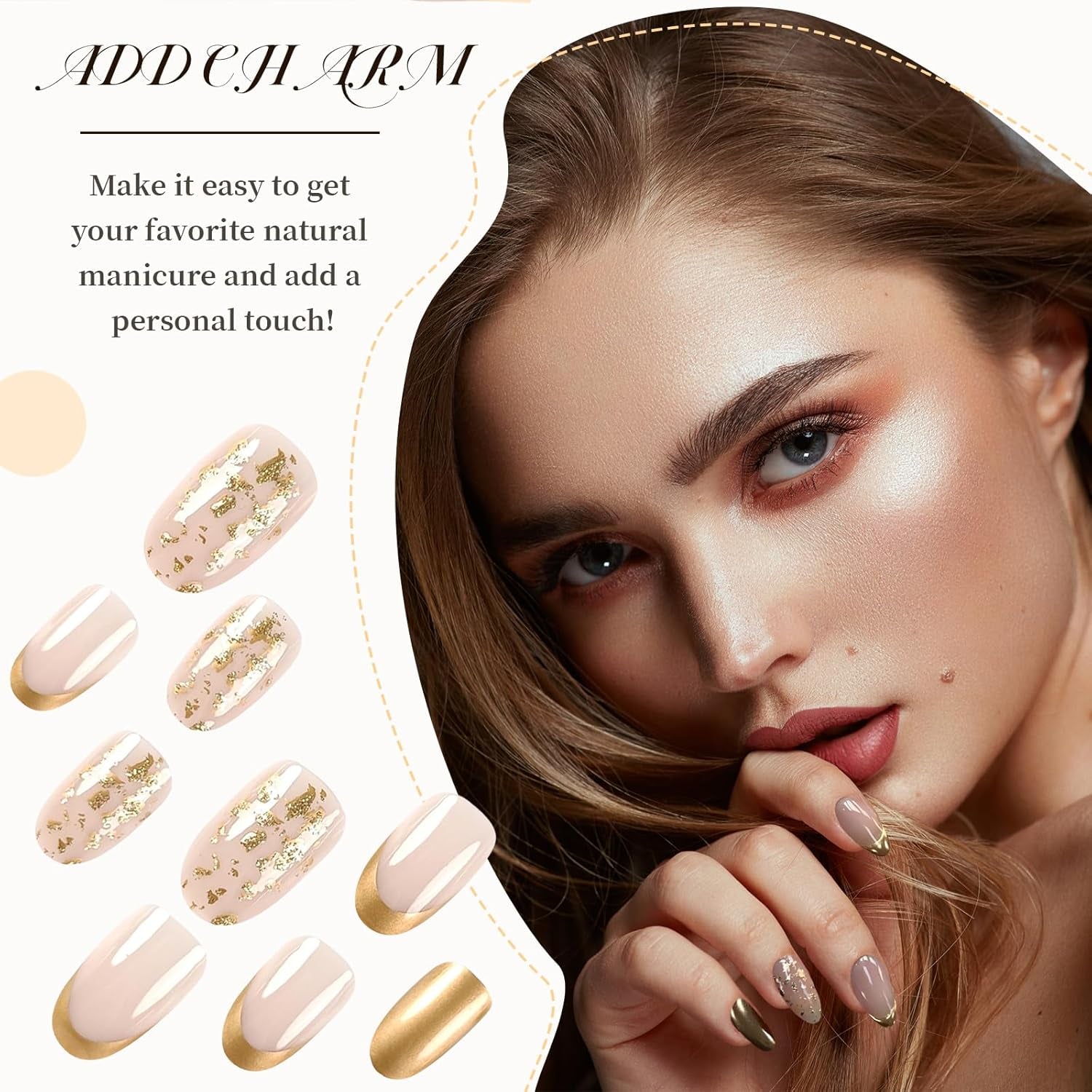 24 Pcs Gold Press on Nails French Tip Fake Nails,Press on Nails, Nägel Zum Aufkleben, Fake Nails, Fingernägel, Kunstnägel, Künstliche Nägel, Nails, Nail