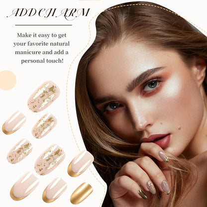 24 Pcs Gold Press on Nails French Tip Fake Nails,Press on Nails, Nägel Zum Aufkleben, Fake Nails, Fingernägel, Kunstnägel, Künstliche Nägel, Nails, Nail