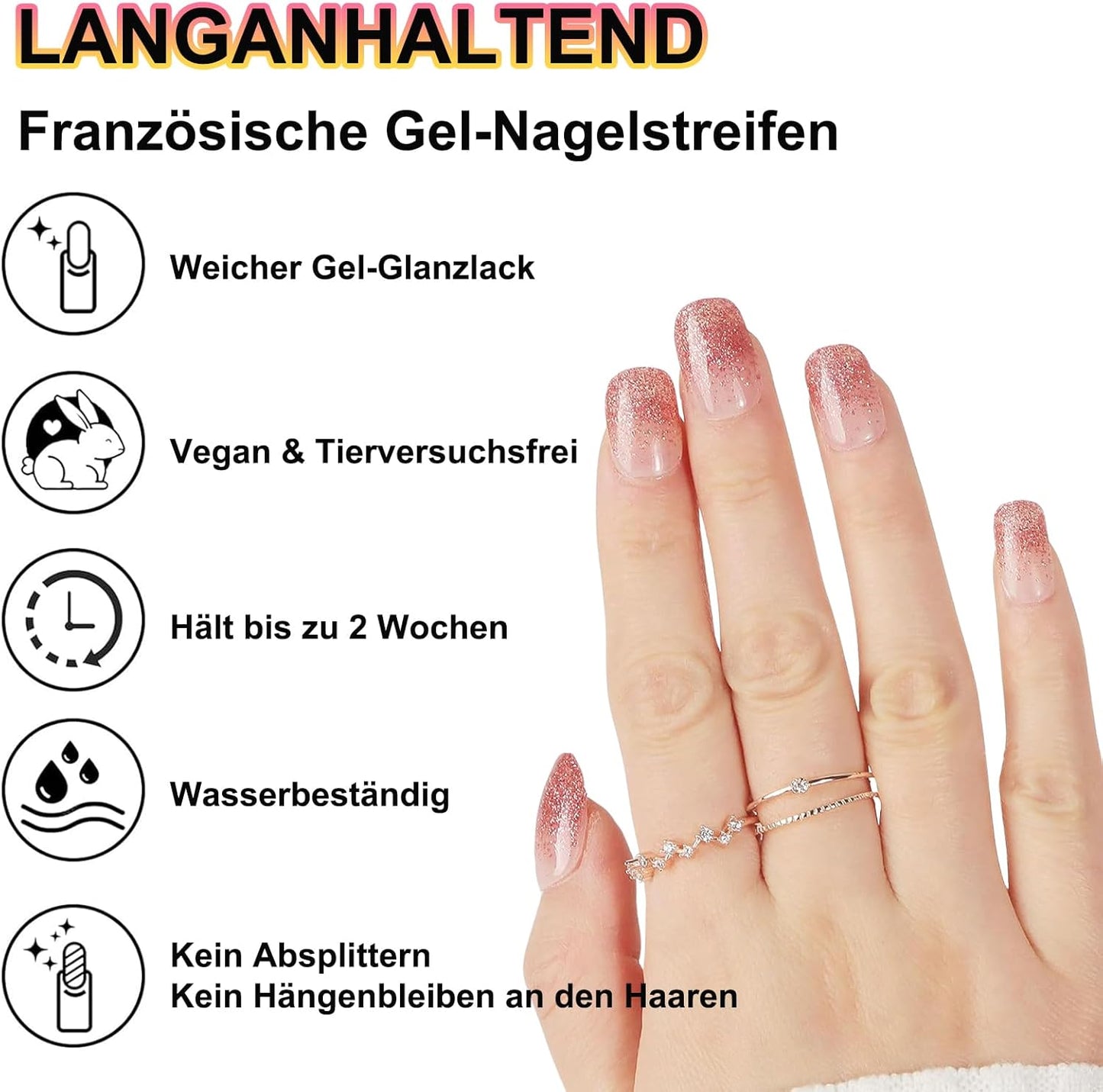 20Stk Nagellack Aufkleber, UV Nagelfolie Für Hände, Full Wraps Nagelaufkleber Led-Lampe Erforderlich Cured Gel Nail Strips Mit Nagelfeile Und Stick Für Frauen (Pink French, 24X)