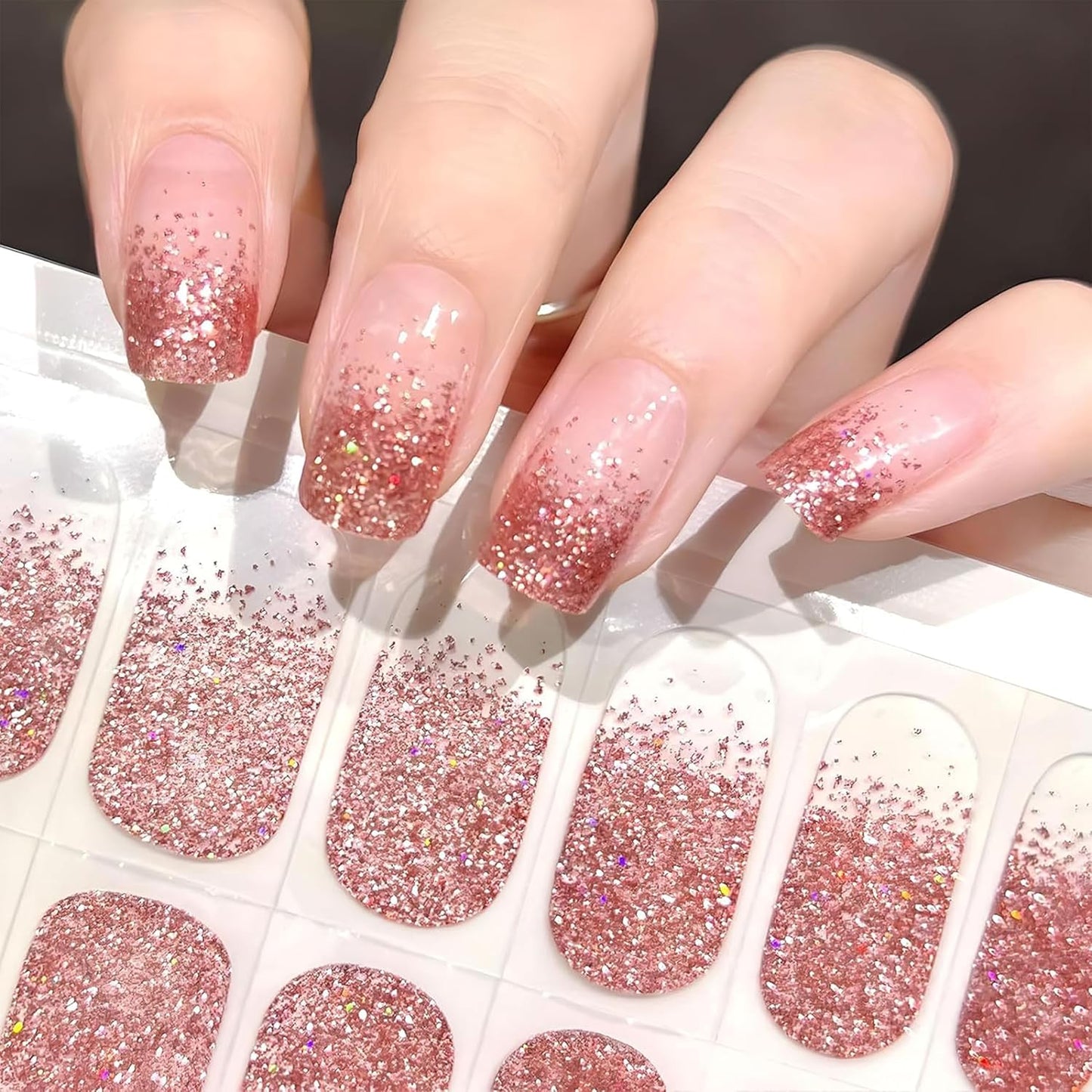 20Stk Nagellack Aufkleber, UV Nagelfolie Für Hände, Full Wraps Nagelaufkleber Led-Lampe Erforderlich Cured Gel Nail Strips Mit Nagelfeile Und Stick Für Frauen (Pink French, 24X)