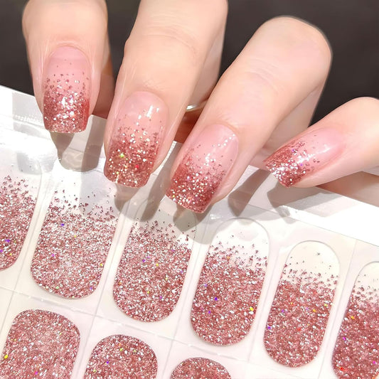 20Stk Nagellack Aufkleber, UV Nagelfolie Für Hände, Full Wraps Nagelaufkleber Led-Lampe Erforderlich Cured Gel Nail Strips Mit Nagelfeile Und Stick Für Frauen (Pink French, 24X)