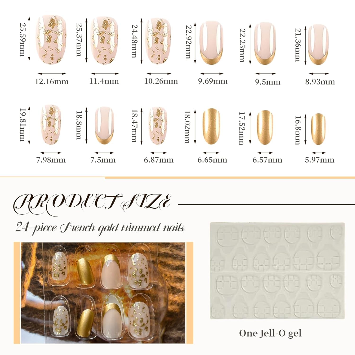 24 Pcs Gold Press on Nails French Tip Fake Nails,Press on Nails, Nägel Zum Aufkleben, Fake Nails, Fingernägel, Kunstnägel, Künstliche Nägel, Nails, Nail