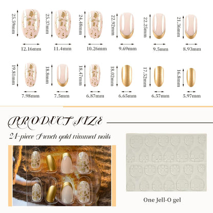 24 Pcs Gold Press on Nails French Tip Fake Nails,Press on Nails, Nägel Zum Aufkleben, Fake Nails, Fingernägel, Kunstnägel, Künstliche Nägel, Nails, Nail
