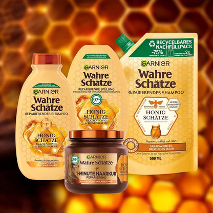 Garnier Wahre Schätze Reparierendes Shampoo Honig Schätze, Kräftigt Und Nährt Strapaziertes Und Brüchiges Haar, 3 X 250 Ml