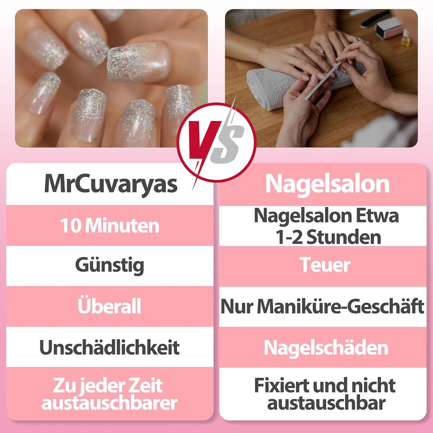 French Press on Nails Kurz, 24 Stück Nägel Zum Aufkleben Fake Nails, Glossy Kunstnägel Selbstklebende Nail Tips Natural Acryl Künstliche Fingernägel Für Nail Art (Pink, 24 PCS)