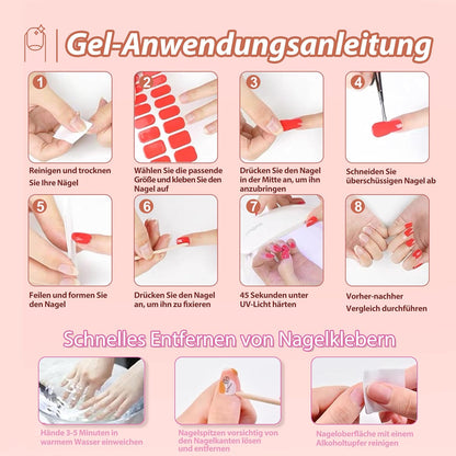 20Stk Nagellack Aufkleber, UV Nagelfolie Für Hände, Full Wraps Nagelaufkleber Led-Lampe Erforderlich Cured Gel Nail Strips Mit Nagelfeile Und Stick Für Frauen (Pink French, 24X)